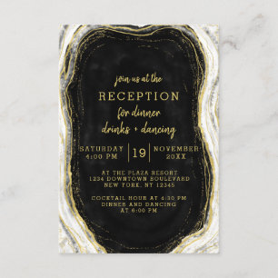 Schwarze Weiße & Goldene Geode-Achat-Hochzeitsfeie Einladung