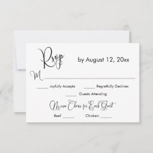 Schwarze & Weiße Kalligrafie Einfache Menüauswahl RSVP Karte