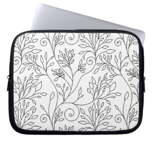 Schwarze Weiße Linienkunst Reben Floralmuster Laptopschutzhülle