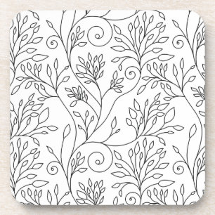 Schwarze weiße Linienkunst Reben Floralmuster Untersetzer