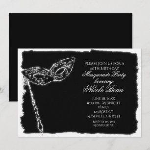 Schwarze & Weiße Maskerade Elegante Party-Einladun Einladung