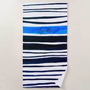 Schwarze, weiße, mediterran blaue Streifen Strandtuch