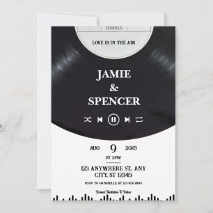 Schwarze weiße minimalistische Vinyl-Schallplatte  Einladung