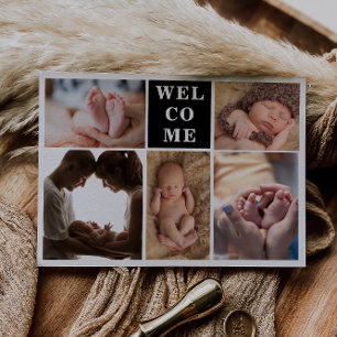 Schwarze Weiße Minimalistische Willkommen Baby Fot Einladung