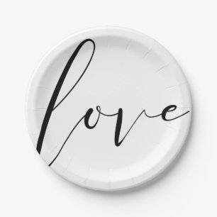 SCHWARZE WEISSE MODERNE TYPOGRAFIE HOCHZEITSPARTY  PAPPTELLER