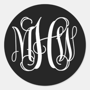 Schwarze Weiße Preppy Vine Schrift Monogramm DIY H Runder Aufkleber