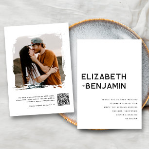 Schwarze Weiße QR-Code-Hochzeitseinladung mit Rück Einladung