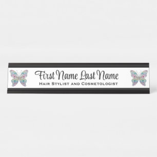Schwarze & Weiße Regenbogen Schmetterling Station Schreibtischnamensplakette