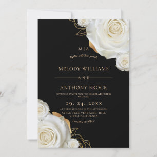 Schwarze weiße Rose Elegante Floral Hochzeit Einladung