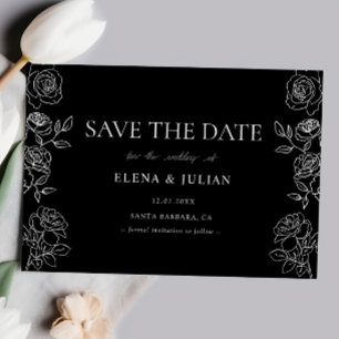 Schwarze Weiße Rose Formale Hochzeitsdatum-Ankündi Save The Date