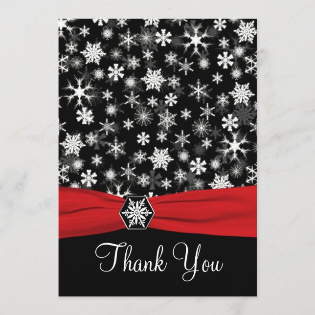 Schwarze, weiße, rote Schneeflocken Danke Karte -  (Vorderseite)