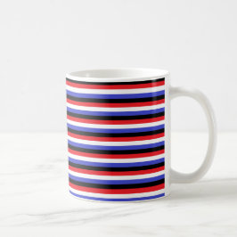 Schwarze, weiße, rote und blaue Streifen Kaffeetasse