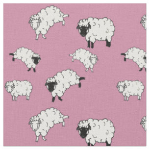 Schwarze/weiße Schafe/kleine Lämmer auf Rosa 2 Stoff