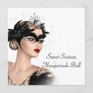 Schwarze weiße Tiara-Maske Sweet 16 Maskenball-Pa Einladung