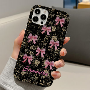 Schwarze weiße Toile rosa Kokette Bögen Monogramm iPhone 16 Hülle