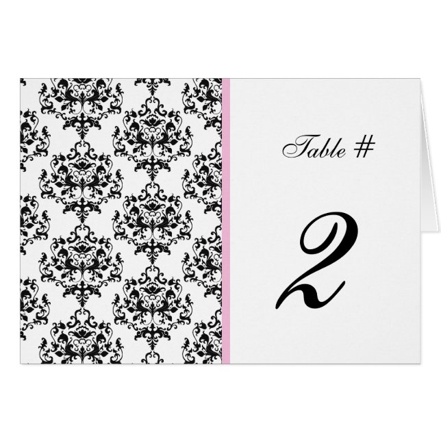 Schwarze, weiße u. rosa Wedding Tischnummer (Vorderseite (Horizontal))