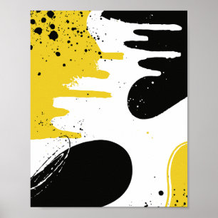 Schwarze, weiße und gelbe fließende Formen Poster
