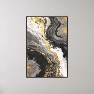 Schwarze, weiße und goldene abstrakte Wandkunst im Leinwanddruck
