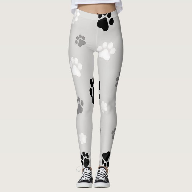 Schwarze, weiße und graue Hundepaw-Leggings Leggings (Vorderseite)