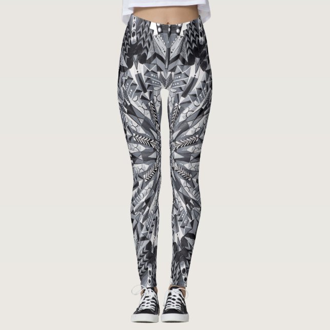 Schwarze, weiße und graue leggings (Vorderseite)