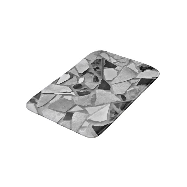 Schwarze, weiße und graue Terrazzo-Foto-Kunst Badematte (Schrägansicht)