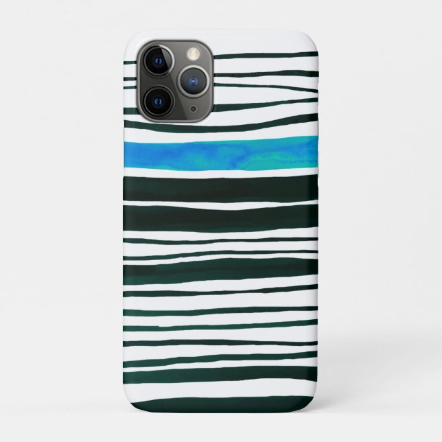 Schwarze, weiße und mediterrane blaue Streifen Case-Mate iPhone Hülle (Rückseite)
