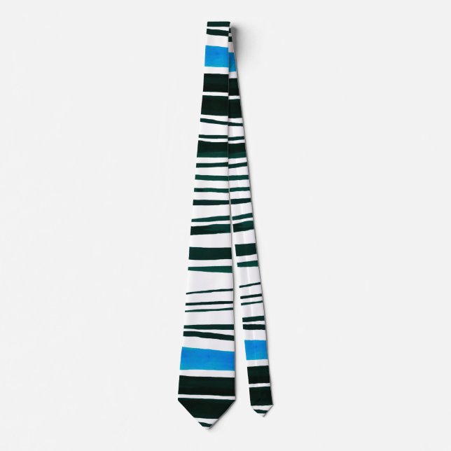 Schwarze, weiße und mediterrane blaue Streifen Krawatte (Vorderseite)