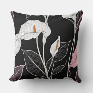 Schwarze, weiße und rosa Lilien Kissen