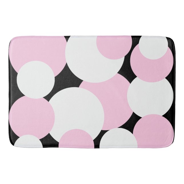 Schwarze, weiße und rosa Polka-Punkte Badematte (Vorderseite)