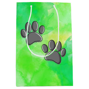 Schwarze Welpe Paw druckt Aquarell Mittlere Geschenktüte