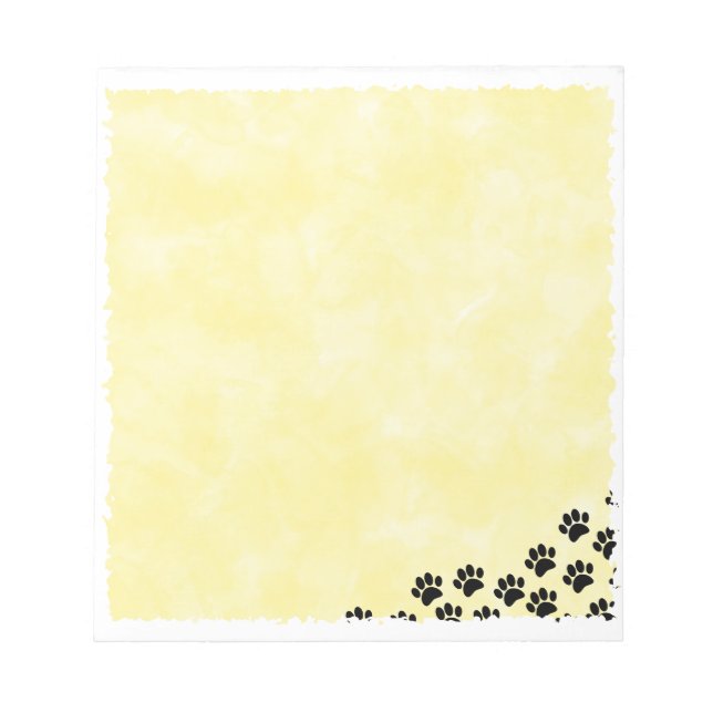 Schwarze Welpe Paw Prints Gelbe Wasserfarbe Notizblock (Vorderseite)