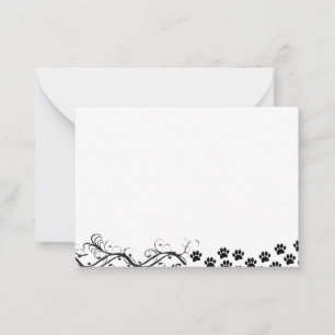 Schwarze Welpen-Pfotenabdrücke Scrollwork leer Mitteilungskarte