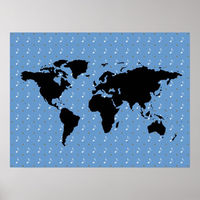 Schwarze Welt mit Musikmuster Poster (Vorne)
