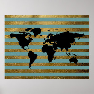Schwarze Weltkarte mit Streifen Poster