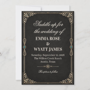 Schwarze Western-Cowboy-Hochzeitseinladung im Gold