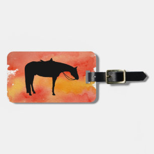 Schwarze Western-PferdeSilhouette auf Watercolor Gepäckanhänger