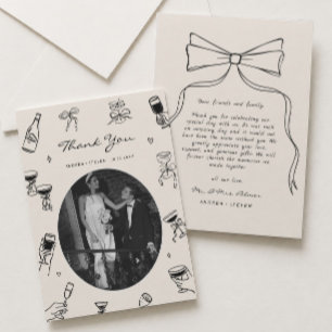 Schwarze Whimsical-Foto-Hand gezeichnete Hochzeit Dankeskarte