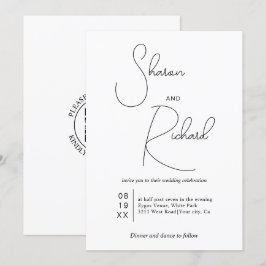 Schwarze whimsikkalligraphie Qr Code weiße Hochzei Einladung