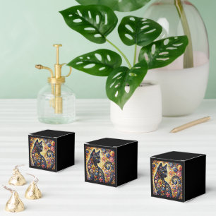 Schwarze Whimsikkatze Abstrakte Blumenmalerei Kuns Geschenkschachtel