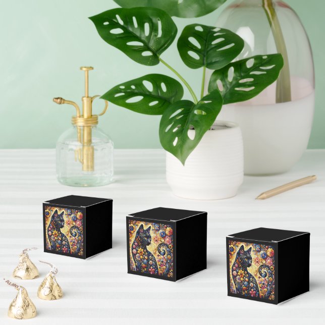 Schwarze Whimsikkatze Abstrakte Blumenmalerei Kuns Geschenkschachtel (Zahlreiche)