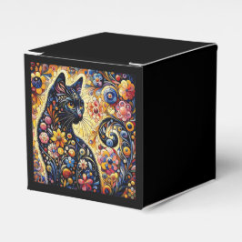 Schwarze Whimsikkatze Abstrakte Blumenmalerei Kuns Geschenkschachtel