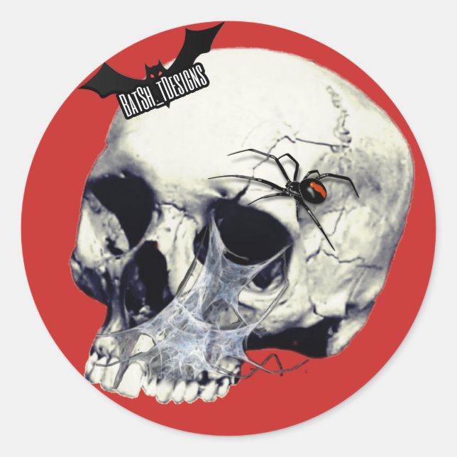 Schwarze Widow-Skull-Sticker Runder Aufkleber (Vorderseite)