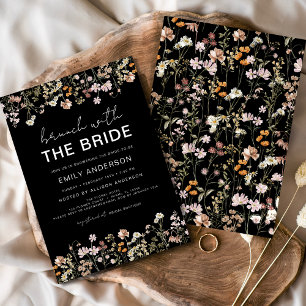 Schwarze Wildblume Brautparty Brunch Blumenfloral Einladung