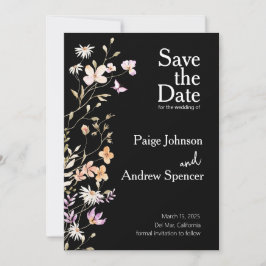 Schwarze Wildblumen Hochzeit speichern das Datum Einladung