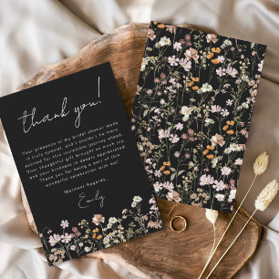 Schwarze Wilde Blume Boho-Brautdusche Dankeskarte