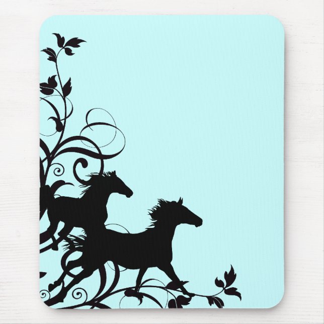 Schwarze Wildpferde Mousepad (Vorne)