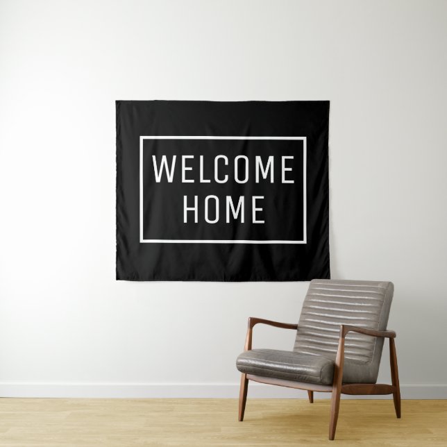 SCHWARZE WILLKOMMEN ZUHAUSE BANNER WANDTEPPICH (Beispiel (Horizontal))