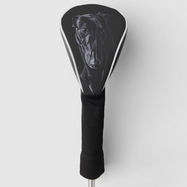 Schwarze Windhund-Hundekunst-Golf-Fahrer-Abdeckung Golf Headcover (Vorderseite)