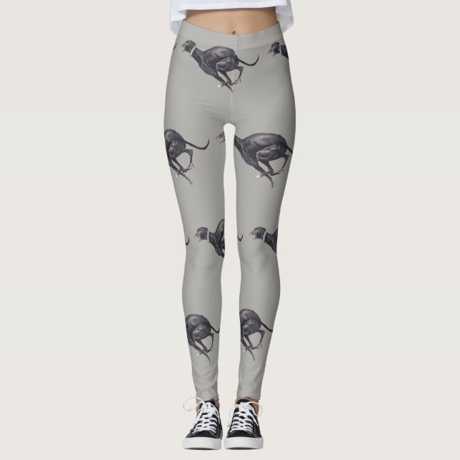 Schwarze Windhund-laufender Hundekunst-Leggings Leggings (Vorderseite)