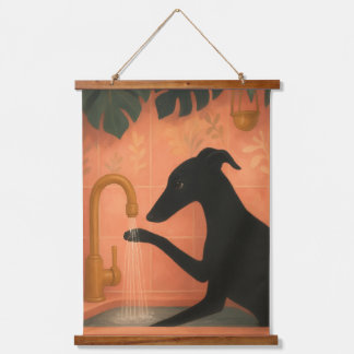 Schwarze Windhund-Waschpfoten-Wandkunst Wandteppich Mit Holzrahmen